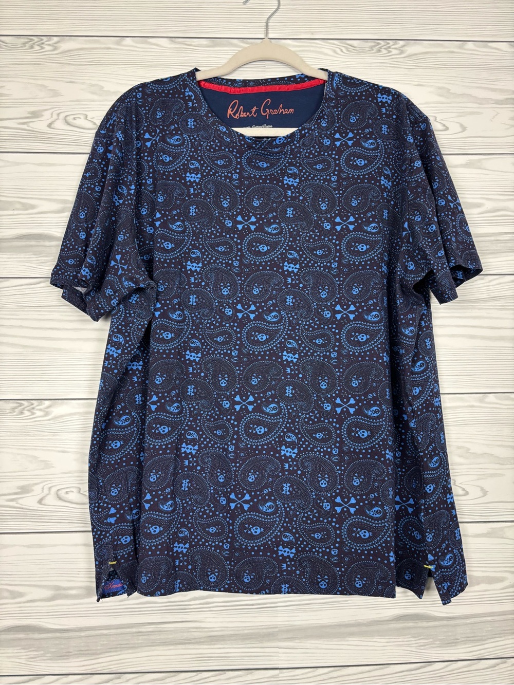 Robert Graham 100% Cotton Skull print navy blue short sleeve tshirt XL
